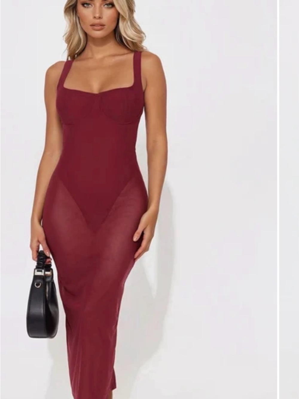 Fashion Nova Wine Red Maxi Bodycon Dress